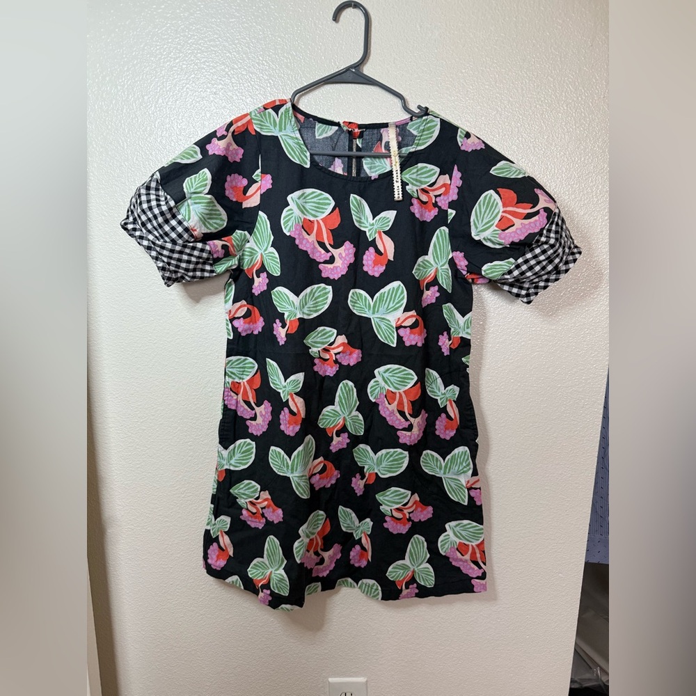 Uncle Frank Women's Floral/Checkered Print Puff Sleeve Midi Dress Size S